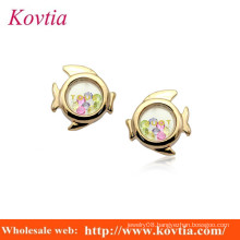 cute floating crystal fish shape stud earring for girls